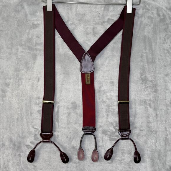 Trafalgar Suspenders Mens One Size Burgundy Brown Leather Button End Y-Back - Picture 1 of 4